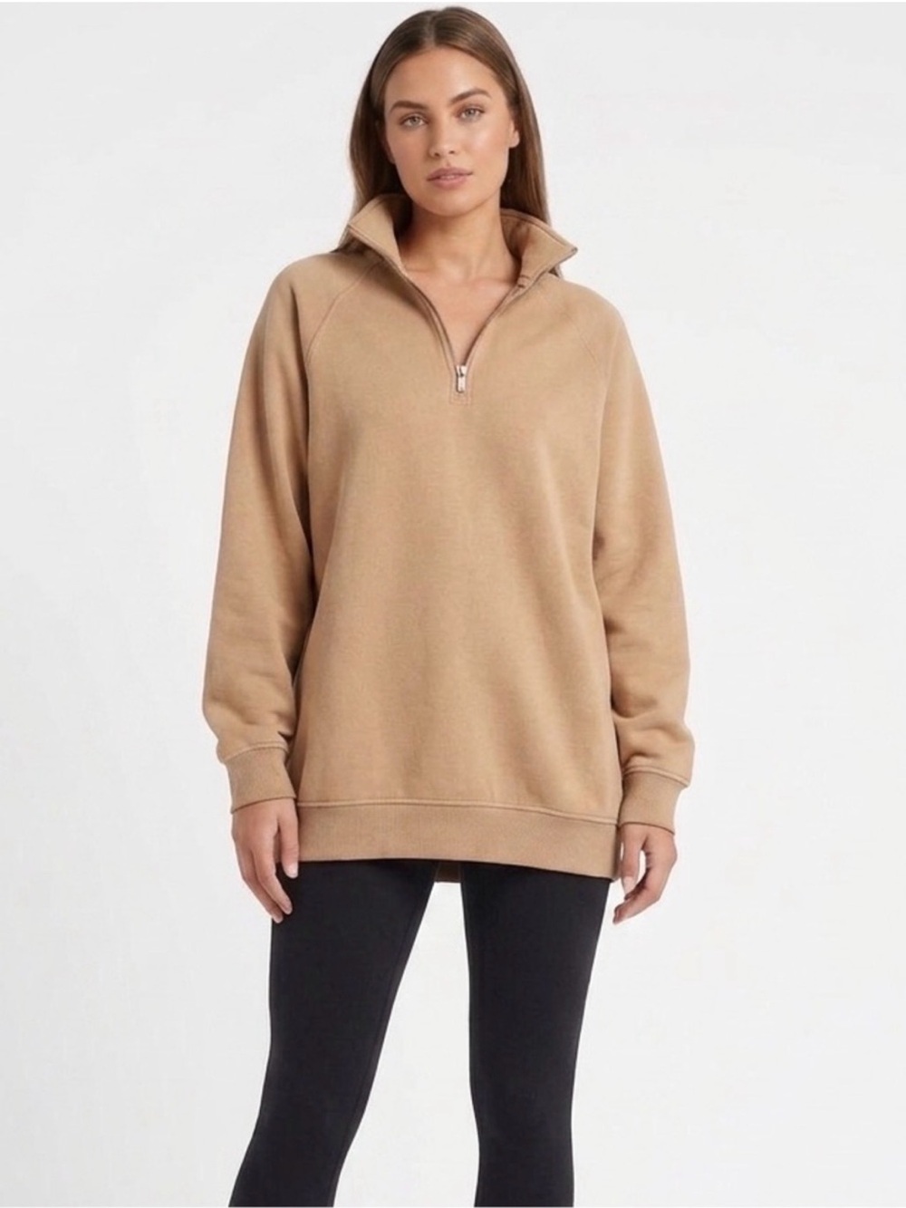 BRUNETTE THE LABEL | HALF ZIP OVERSIZED MOCK NECK SWEATER